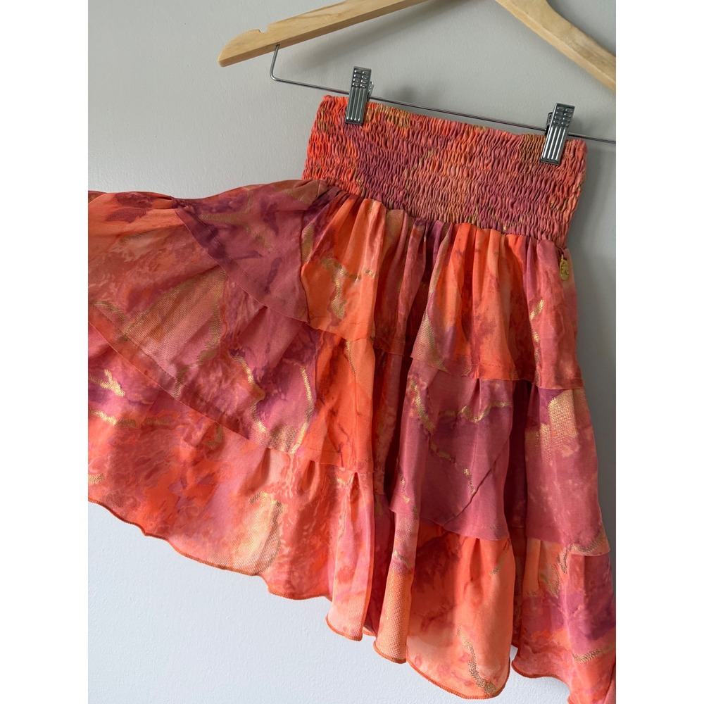 Pahiesa Formentera Silk Mini Skirt XS Tiered Smocked Ruffle Boho - Picture 3 of 12